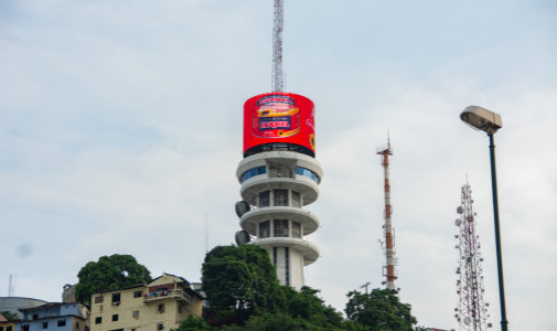 Giant Cylindrical LED Billboard on Top of TV Station Tower, Ecuador